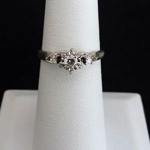Vintage Three Diamond Ring In White Gold